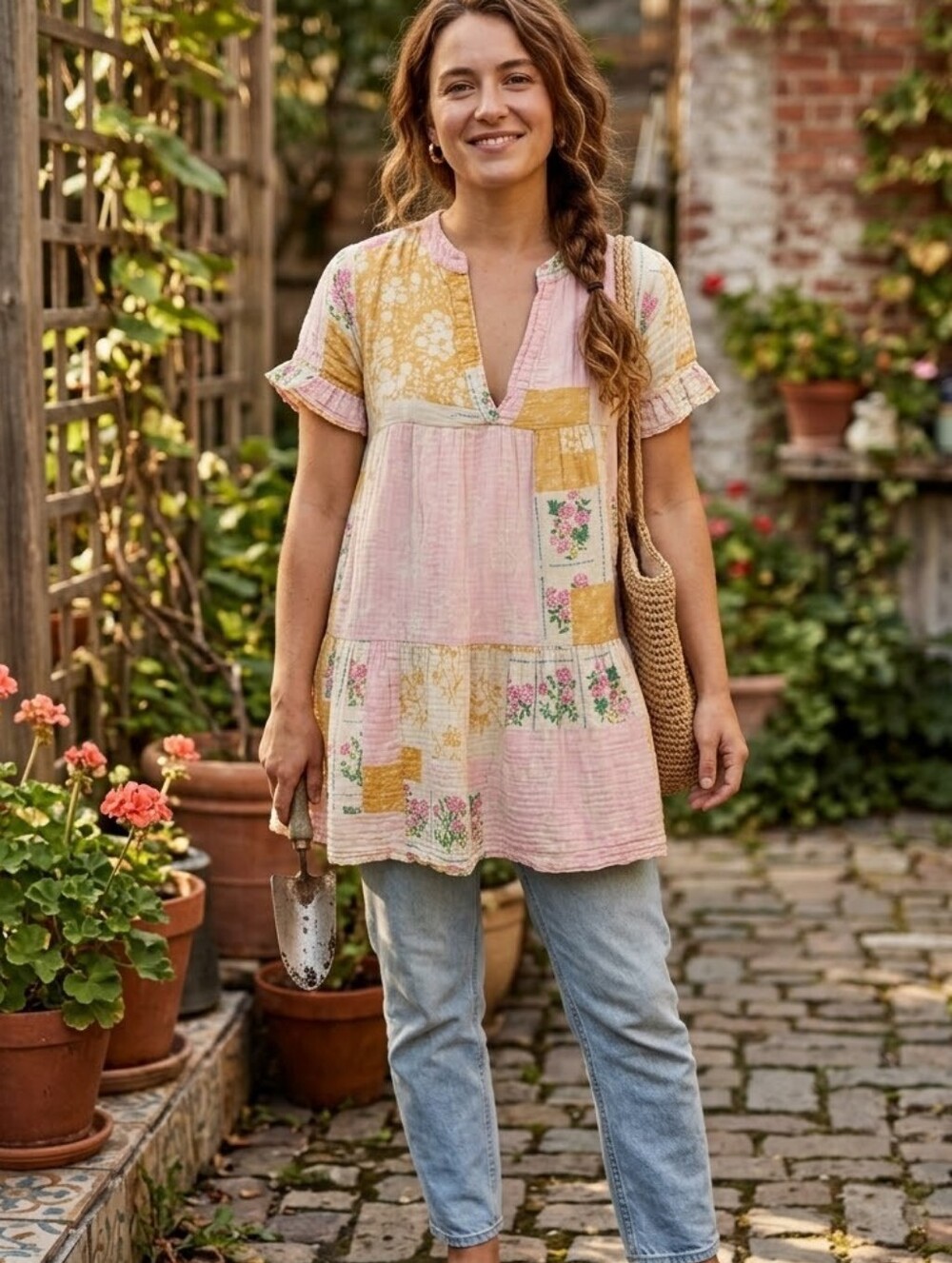 Fab Nu By Fabindia Tiered Floral Cotton Top.